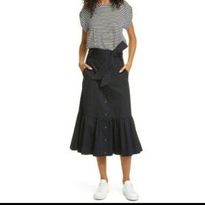 VERONICA BEARD Jeans Black White Stripe T-Shirt Capri Belted Midi Dress XS NWT